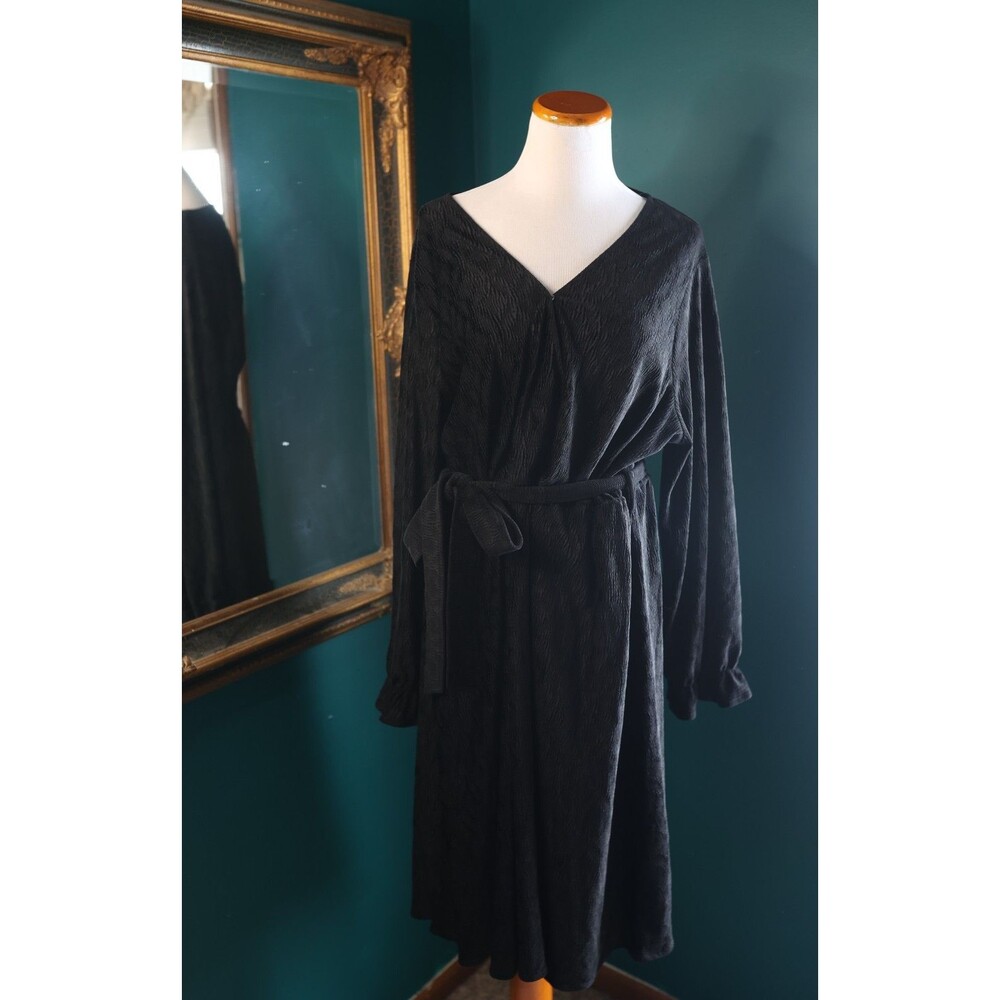 Polagram Textured Velour Midi Dress V-Neck Belted Whimsigoth Grunge Witchy 2XL